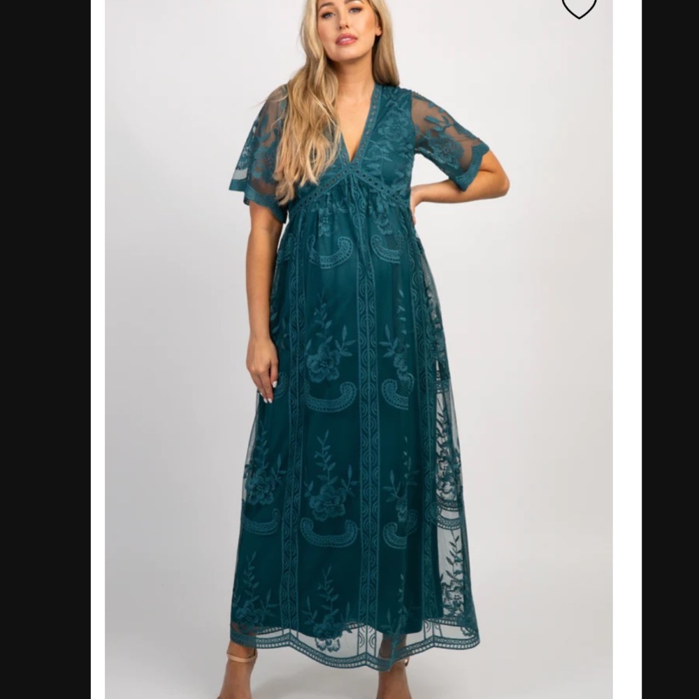 Size Medium Dark Turquoise Lace Mesh Overlay Maternity Maxi Dress